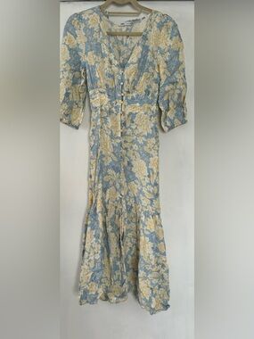 Zara Blue & Cream Floral Midi Dress
